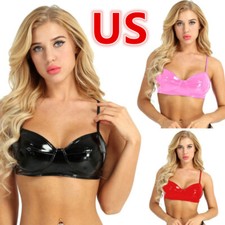 Lencería bralette triángulo sujetador sin forro de cuero con aspecto húmedo para mujer