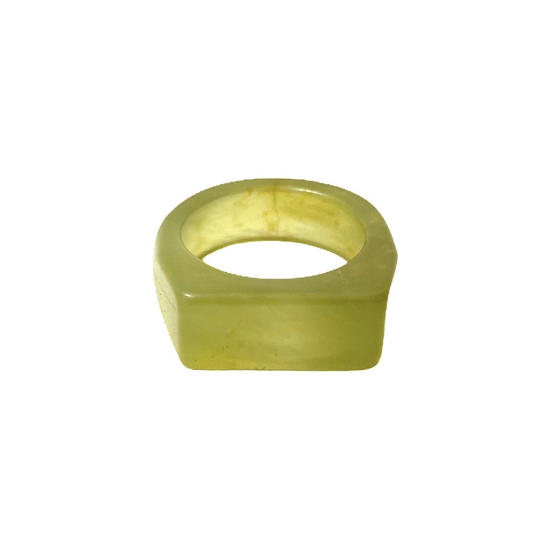 Solid Jade Stone Ring Yellow Green Jadeite Serpen… - image 2
