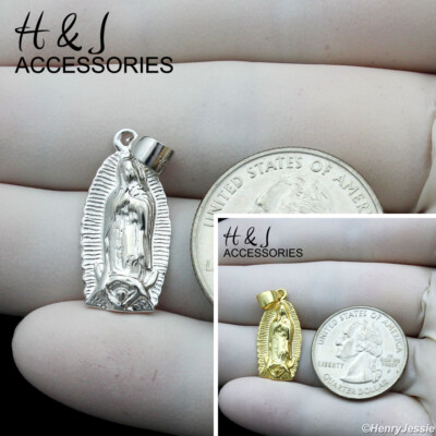 MEN WOMEN 925 STERLING SILVER PLAIN GOLD PLATED/SILVER VIRGIN MARY ...