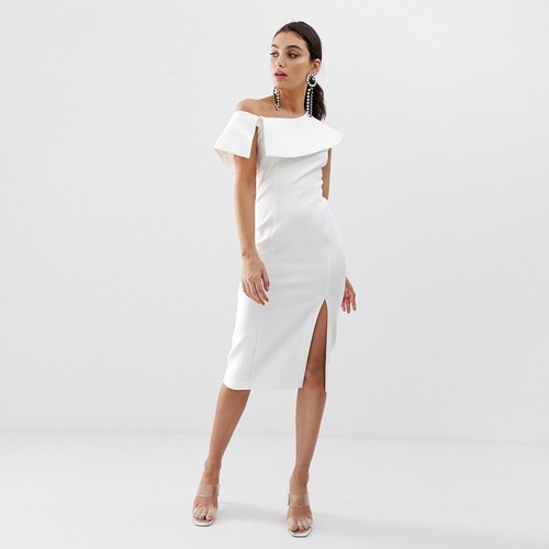 Elegante leggero comodo vestito abito lungo bianco morbido spalle tubino  4476 | eBay