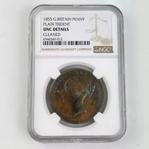 NGC Graded 1855 Great Britain Penny Plain Trident Uncirculated Unc Details Clean