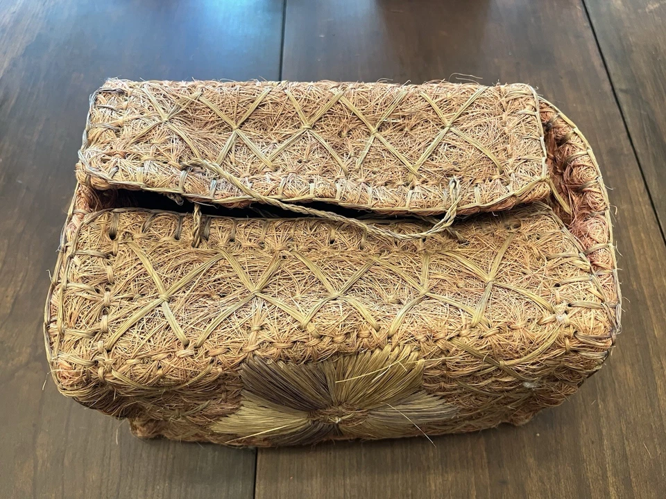 拉菲亚编织手提包/篮子 - 复古 1930 年代 - 手工制作  — 第 3/4 张图片