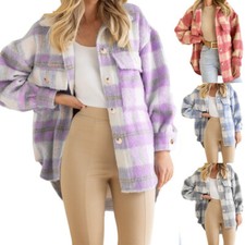 womens oversized plaid jacket shacket fluffy checkered fleece coat autumn winter