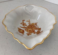 6" x 5" x 2" Limoges France Leaf Bowl Golden Rose Pattern Highlighted with Gold