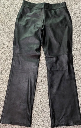 Apostrophe Women’s Black Leather Pants Size 12  Motorcycle Straight Leg