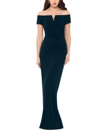 X by Xscape Women's Long Ball Gown Dress Cut Out Solid Short Sleeve Jersey A2362