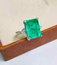925 Solid Sterling Silver Emerald Handmade Ring Gift For Free Ship