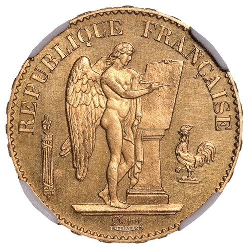 France Génie - Gold - 20 Francs Or 1877 A Paris NGC Proof Details Cleaned