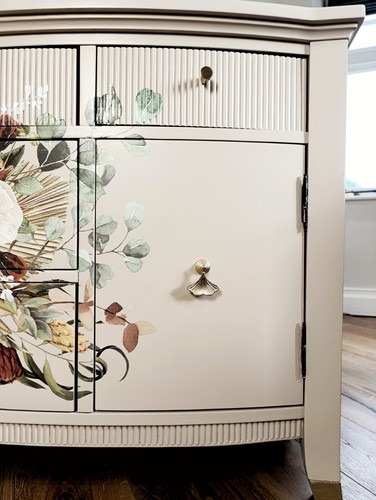 Upcycled Vintage Sideboard In Beige/taupe With A Floral Transfer - Picture 5 of 17