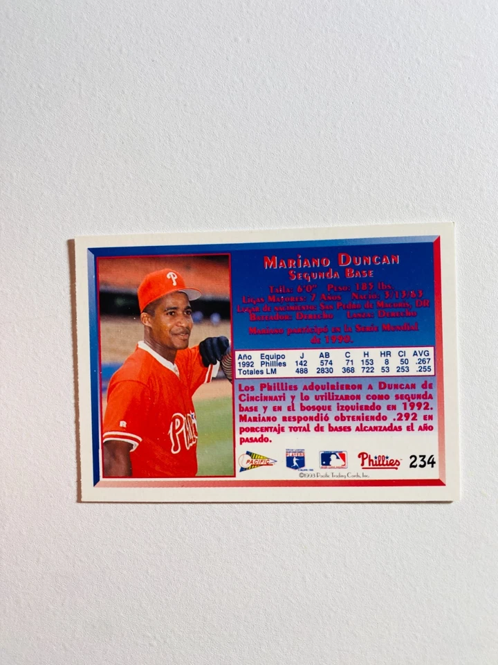 1993 PACIFIC #234 MARIANO DUNCAN NM-MT MLB BASEBALL CARD - Image 2 of 2