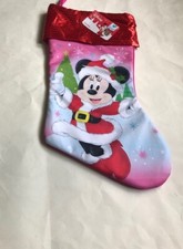 Disney Mickey/Minnie Mouse Satin Christmas Stocking with Pink/Red Cuff-18" 