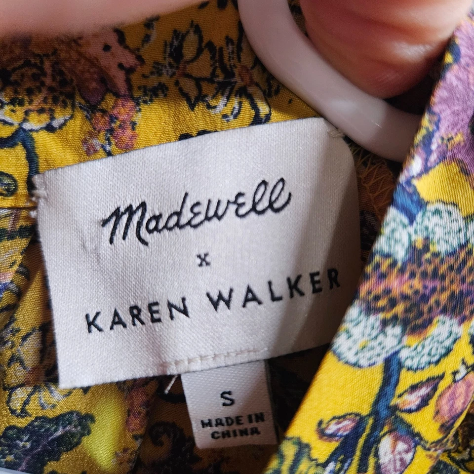 Madewell x Karen walker 100% Silk Top Blouse Women Small Floral Garden Yellow - Image 3 of 4