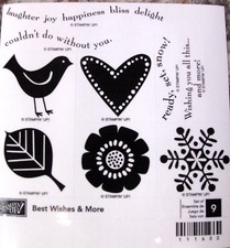 SUM STAMPIN' UP "BEST WISHES AND MORE" 9 WOOD STAMPS FUN, FUN, NIB RET