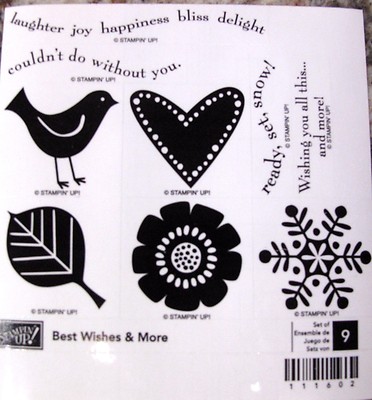 SUM STAMPIN' UP!''BEST WISHES AND MORE'' 9 WOOD STAMPS FUN, FUN, NIB RET