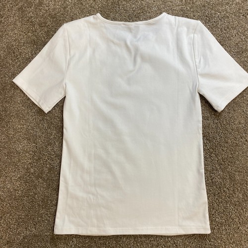 Ann Taylor Shoulder Button Career Shirt Medium Petite Ivory Cotton Pullover - Picture 5 of 12