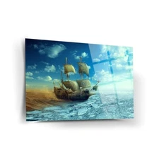 Ice And Desert Ship Tempered Glass Wall Art,  Fade Proof Home Decor Wall Art