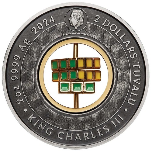 Cubo Rubik’s™ de 2 dólares 50 aniversario - Tuvalu 2 oz plata 2024 - Imagen 3 de 5