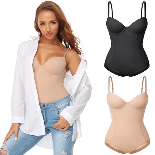 Women Built-in Bra Bodysuit Shapewear Firm Tummy Control Full Body Shaper Padded - Picture 1 of 26