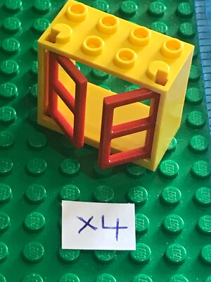 LEGO 4 x große Doppelfenster mit Rahmen und Rollläden / Scheiben - gelb und rot