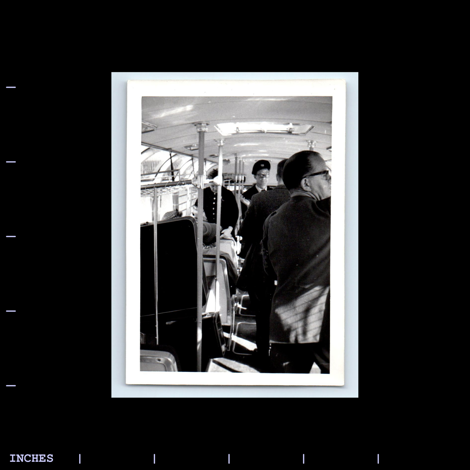 Vintage Photo MEN RIDING BUS AIRPORT SHUTTLE