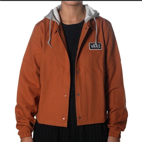 Vans, NWT Vans Filter Thanks Coaches Jacket Womens Orange Hooded Snap Front XS