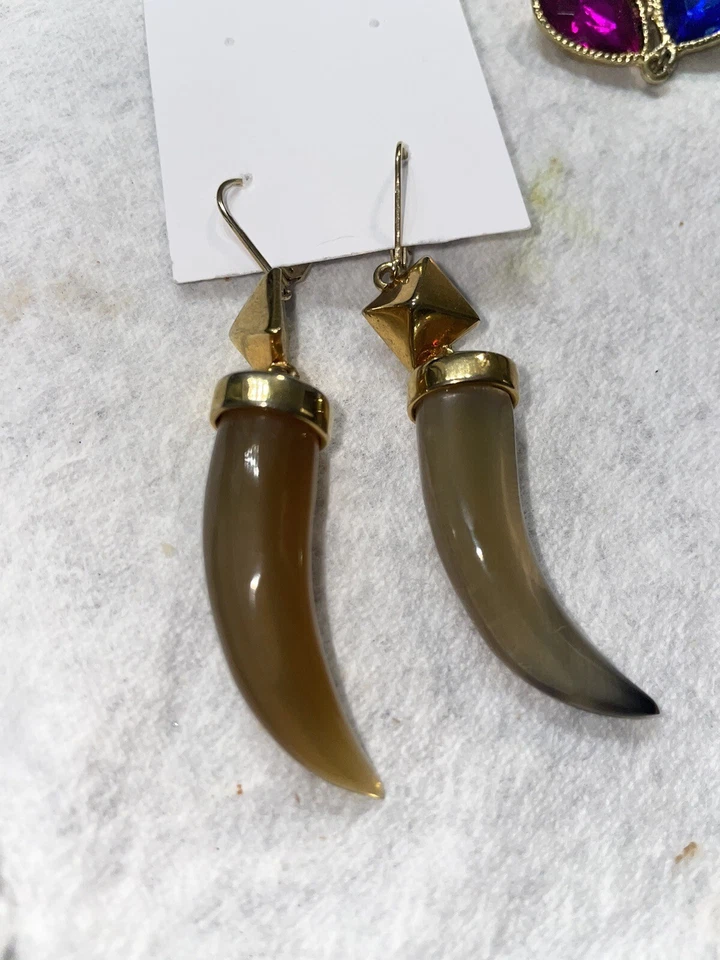 Vince Camuto Faux Horn Drop Dangle Hook Statement Earrings Signed - Image 2 of 4