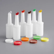Choice 1 Qt. Pour Bottle Set with Assorted Spouts and Caps - 6/Pack