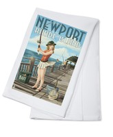 Newport, Ri - Pinup Girl Fishing - Lp Artwork (100% Cotton Towel Absorbent) Newport, Ri - Pinup Girl Fishing - Lp Artwork (100% Cotton Towel Absorbent)