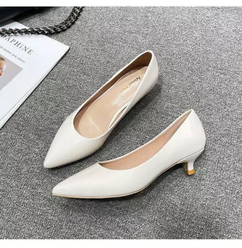 Fashion Womenss Low Kitten Heel Pumps Pointed Toe Slip On Work Office Shoes SZ - Picture 8 of 25
