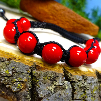 Red Glass Healing Beads Black String Bracelet