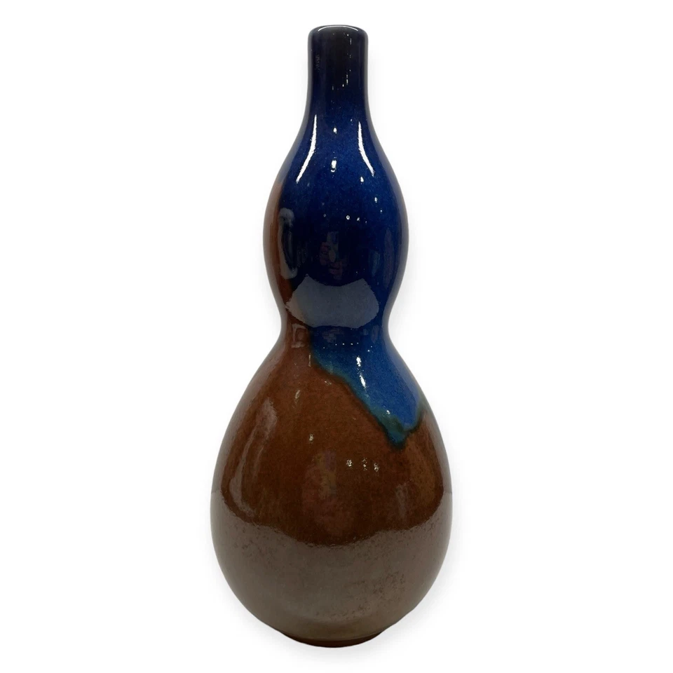 Jarrón Diane Love For Mikasa Japón Hecho a Mano Doble Calabaza Esmaltado Arte Azul Marrón Foto 3 de 4
