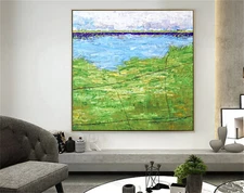 Abstract Painting  Acrylic Canvas Wall Art Expressionism Green Landscape