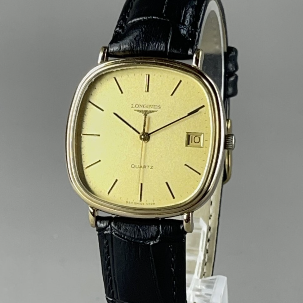 LONGINES 4469 Mens Vintage Watch Gold Dial Quartz New Leather Band