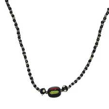 Handcrafted Black & Silver Beaded Necklace With Multicolor Focal Bead Jewelry