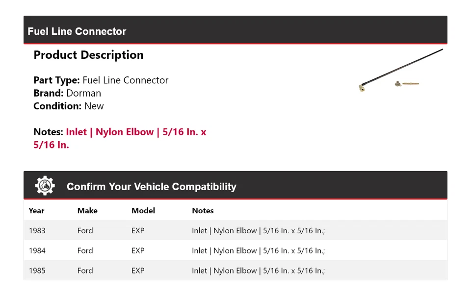 For 1983-1985 Ford EXP Dorman Fuel Line Connector 1984 - Изображение 2 из 4