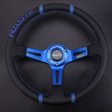 14" Aluminum Blue RASTP Deep Dish Drifting Sport Steering Wheel Racing Car