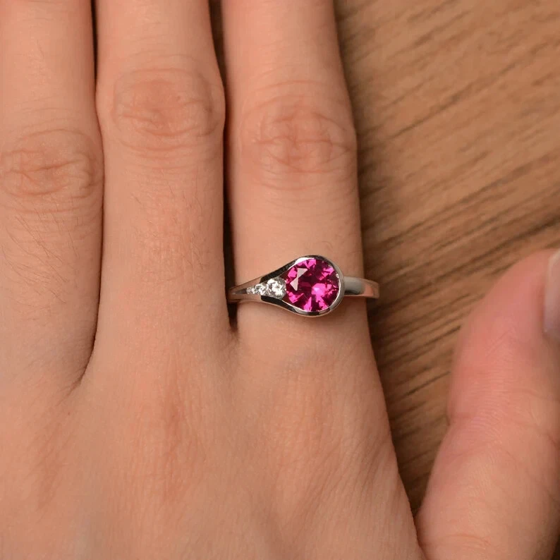 Обручальное кольцо 1,15 карата с натуральным рубином и бриллиантом круглой огранки сплошная 950 платина 5 6 7 8 - Изображение 4 из 4