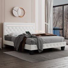 Full Queen Bed Frame with Diamond Design Adjustable Headboard  Charging Station