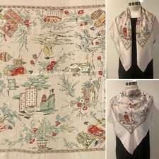 Vintage Traditional Japanese Life Print - Collectors Item Scarf 85cm x 85cm