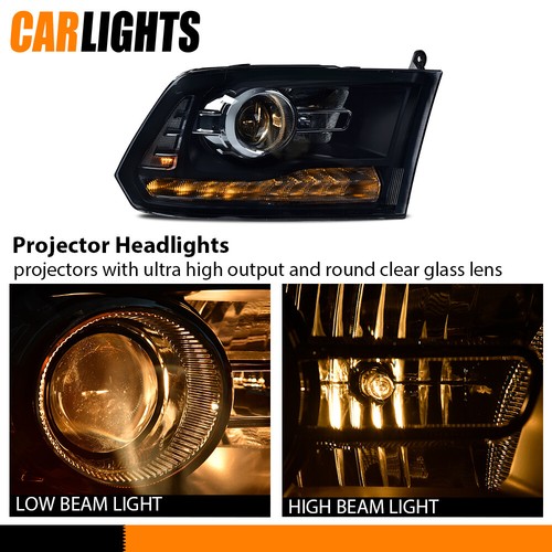 Halogen w/ LED DRL Headlight Smoke Lens Fit For 13-18 Dodge Ram 1500 2500 3500 - Picture 5 of 10