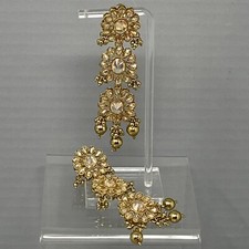 Dangle Statement Earrings Tiered Flower Glass Faceted Rhinestones Long Fancy 4"