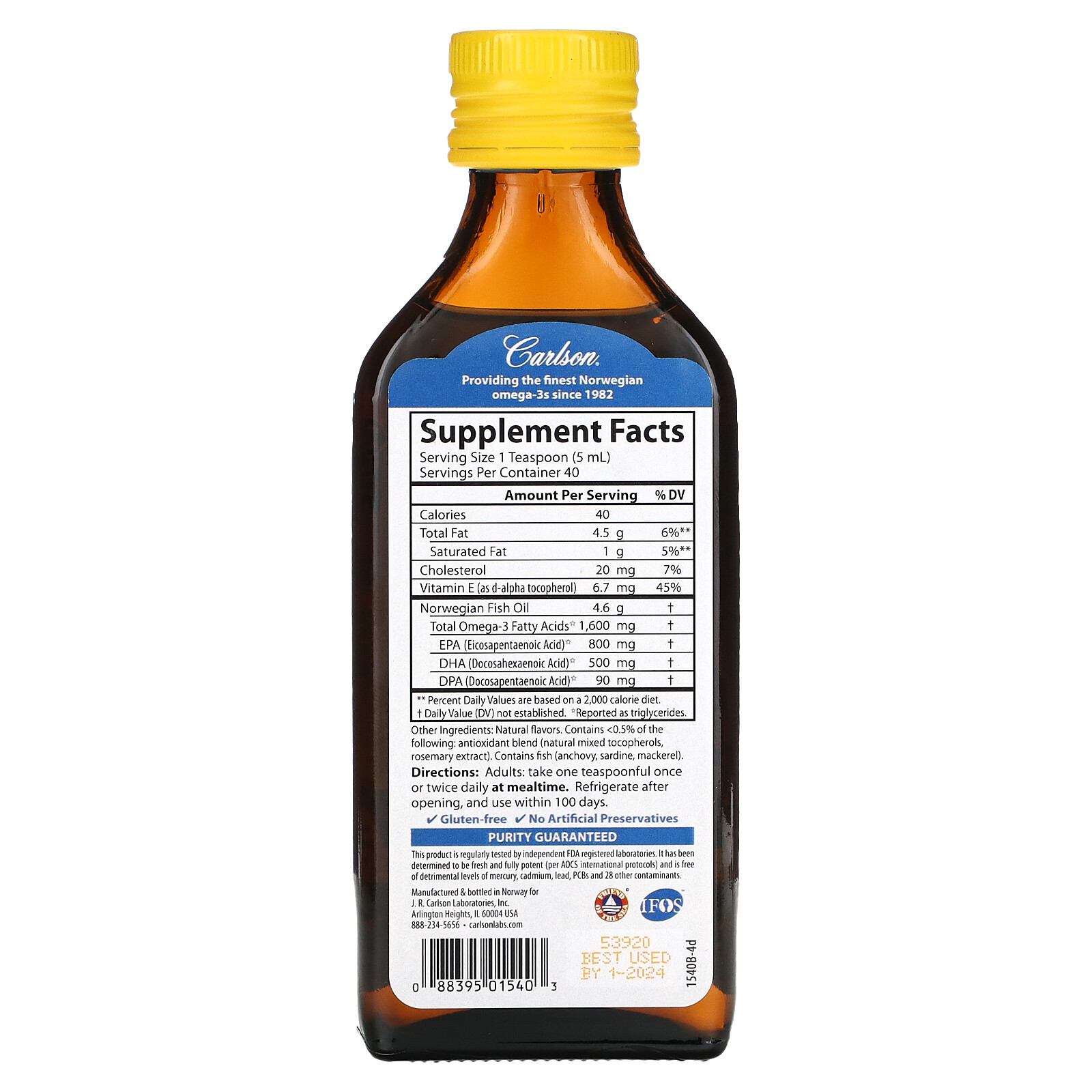Norwegian, The Very Finest Fish Oil, Natural Lemon, 1,600 mg, 6.7 fl oz (200 ml)