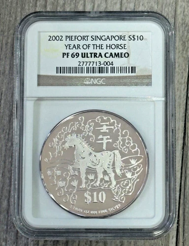 2002 Singapore $10 Lunar Series The Year of the Horse 2 oz Silver PF 69 NGC