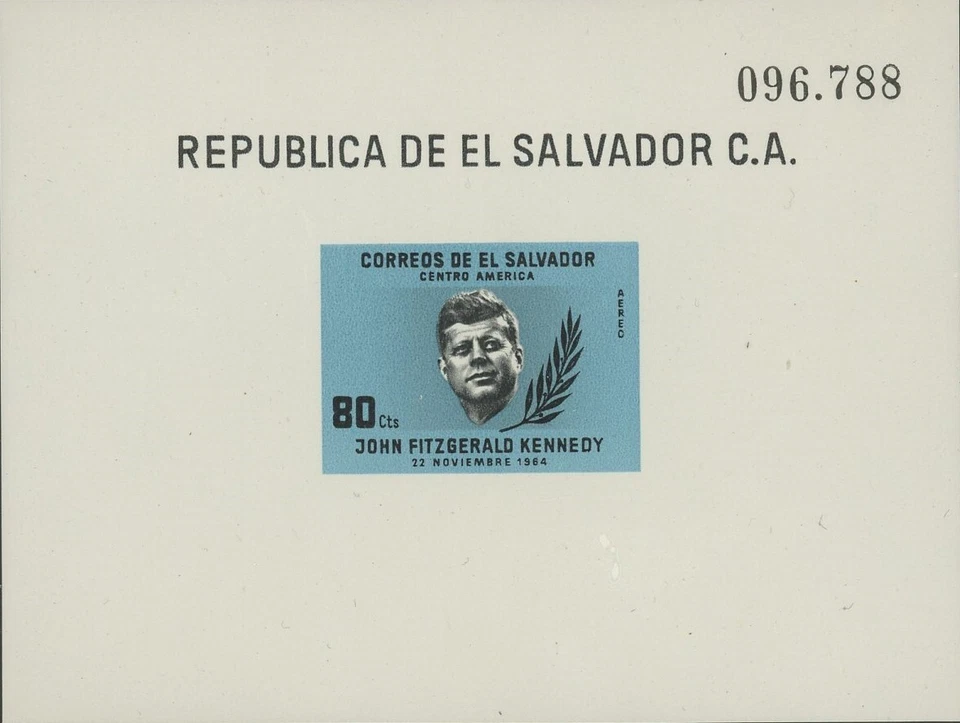 Conjunto de lençóis lembrança El Salvador 750 e C214 John F Kennedy MNH 1964 - Imagem 3 de 4