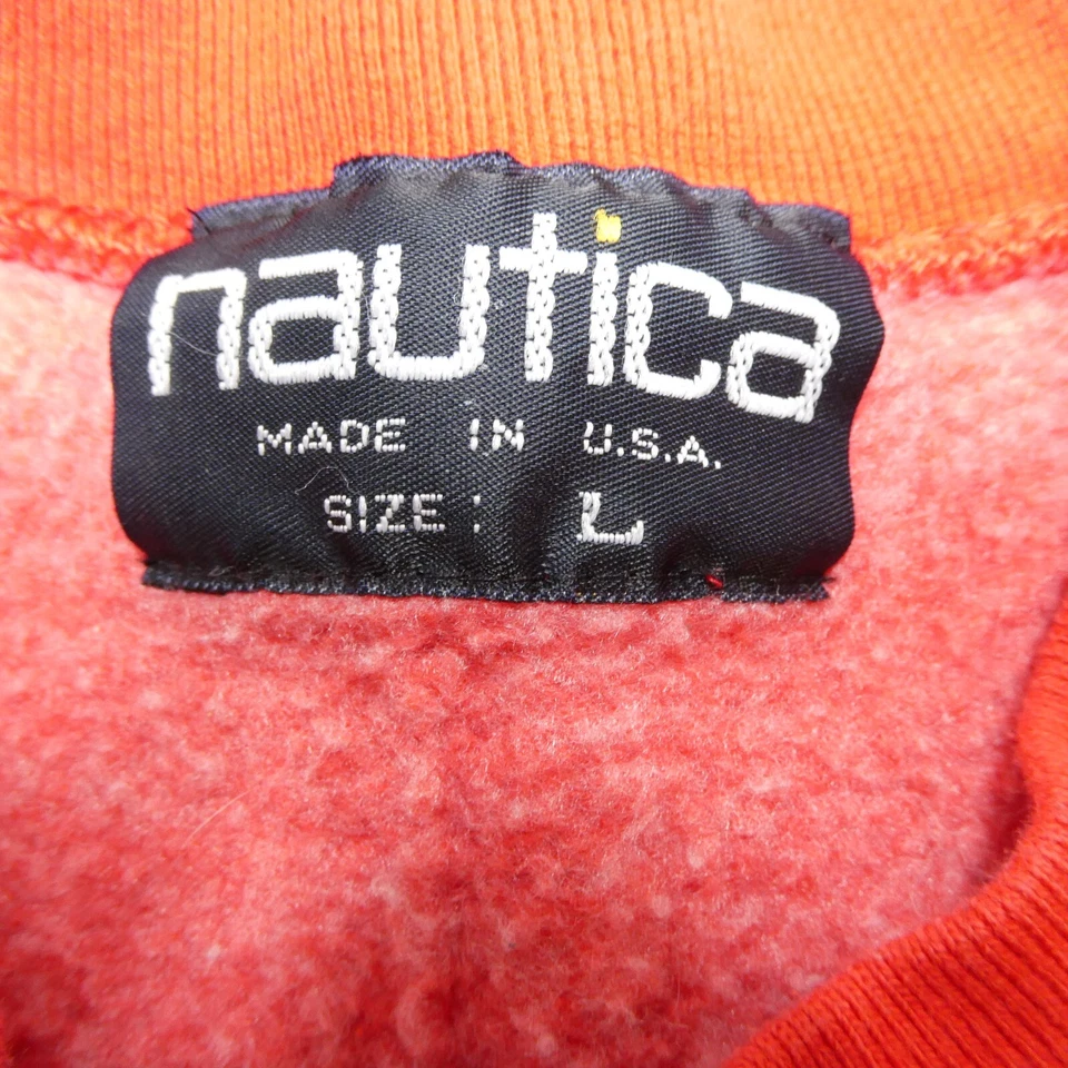 Vintage Nautica Sweatshirt Size Large Red Fleece Embroidered USA Made Crew Neck - Image 3 of 4
