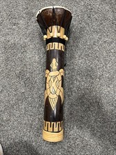 Tribal Djembe Drum Coconut Bamboo with Carved Turtle Design 18&rdquo; Tall