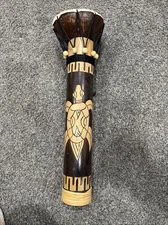 Tribal Djembe Drum Coconut Bamboo with Carved Turtle Design 18” Tall