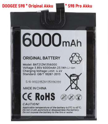 Doogee S98 Pro Akku  - 6000mAh - BAT21ZN1356000 -  Original - DHL Versand