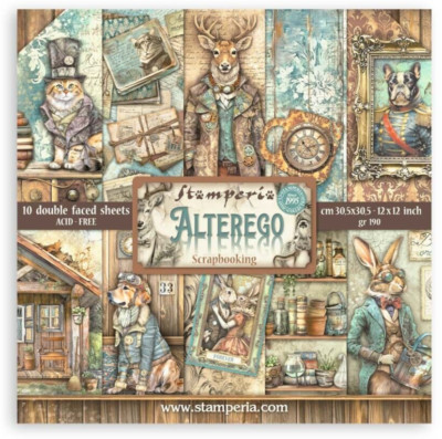 Stamperia ALTEREGO 12x12 Paper Pad 10 Sheets Scrapbook Mixed Media SBBL161
