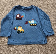 Next Toddler Blue Construction Vehicle Embroidered Long Sleeve Top 2-3 Year 98cm